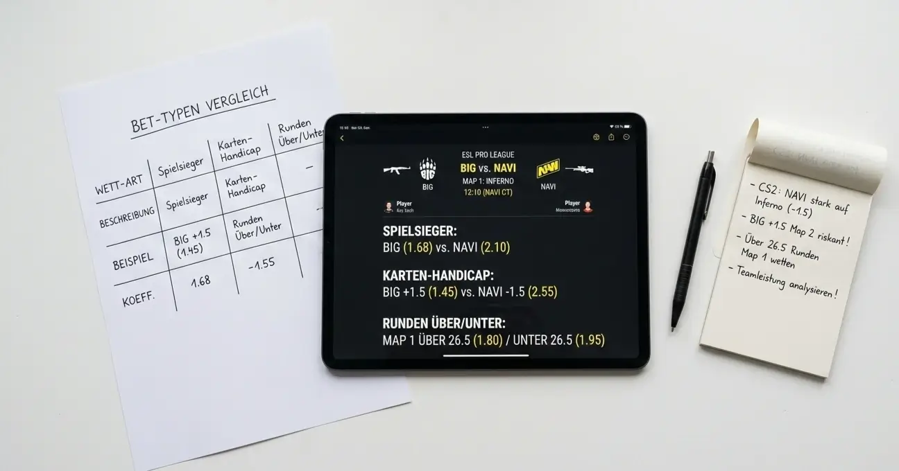 CS:GO Wettarten Übersicht – Wettschein mit verschiedenen Märkten